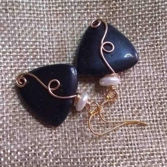 Ostentatious Statement Earrings: Black Jasper & Pearls - Handmade & Unique! - Picture 7 of 10
